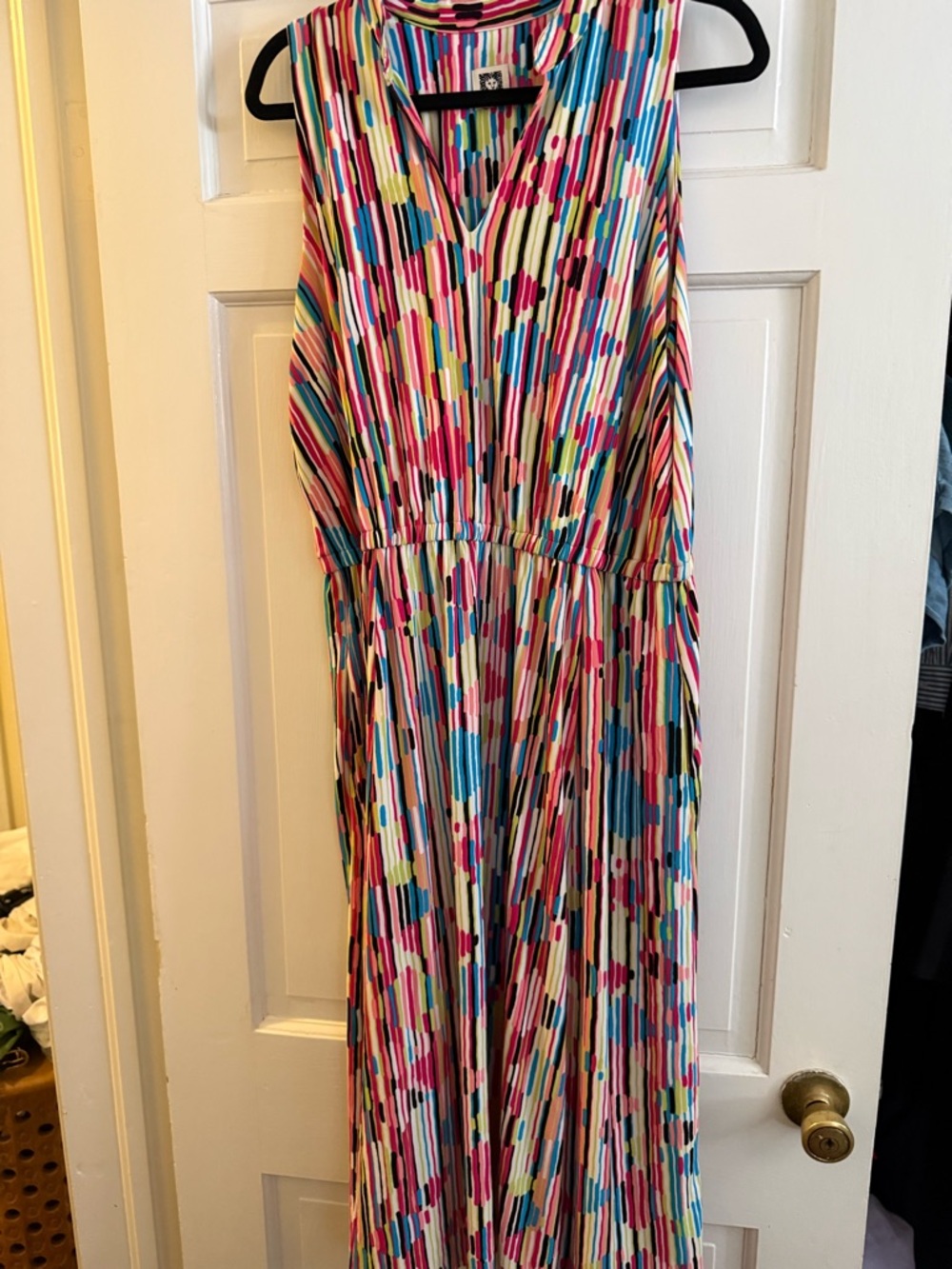 Anne Klein Multicolor Striped Floral-Print Sleeveless Maxi Dress